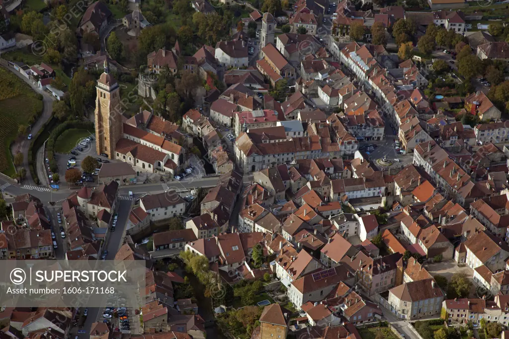 France, Jura, Arbois village, Aerial view of the town