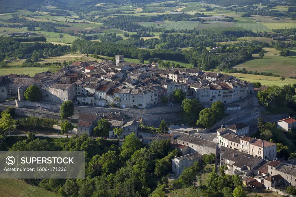 France, Tarn, Midi Pyrenees, Castelnau de Montmiral village, aerial view