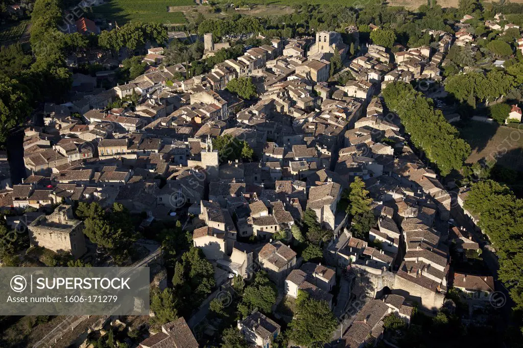 France, Luberon, Cucuron village, aerial view