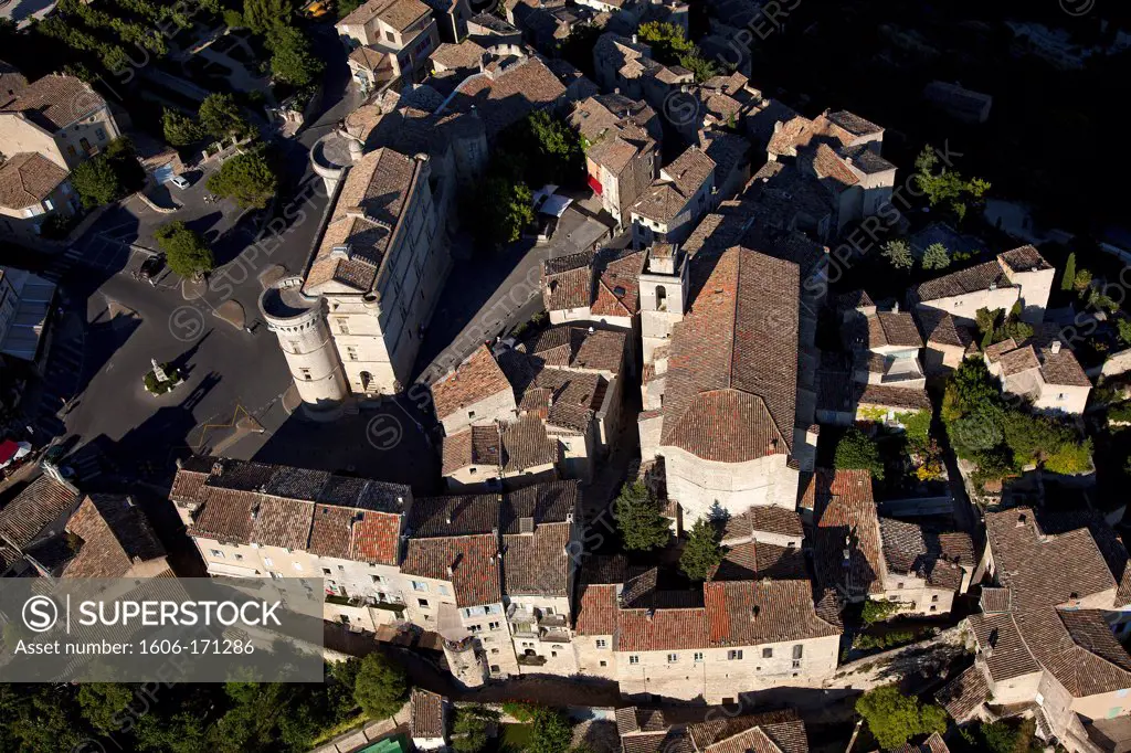 France, Gordes village, Luberon, aerial view
