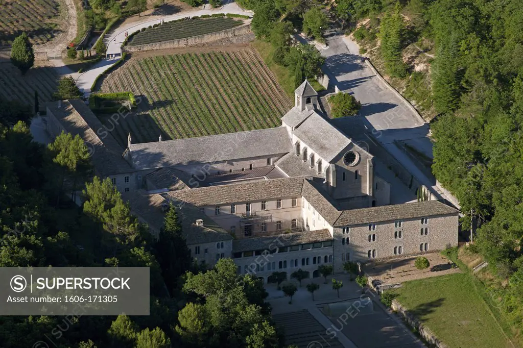France, Vaucluse, Abbey near Senaque Gordes, aerial view
