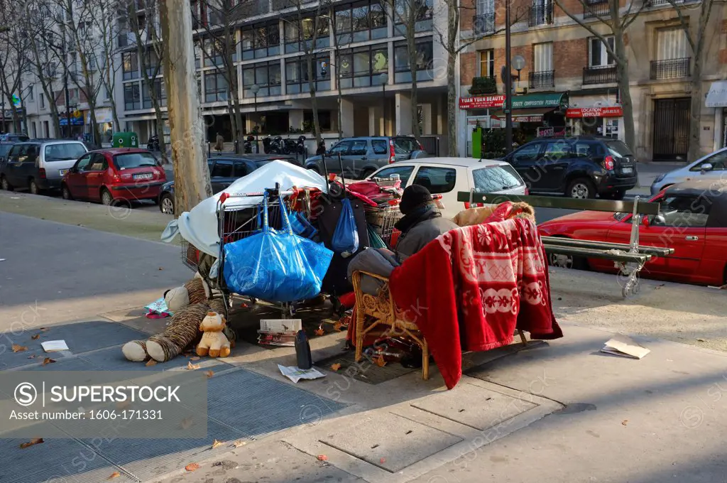France, Paris, Homeless on the sidewalk