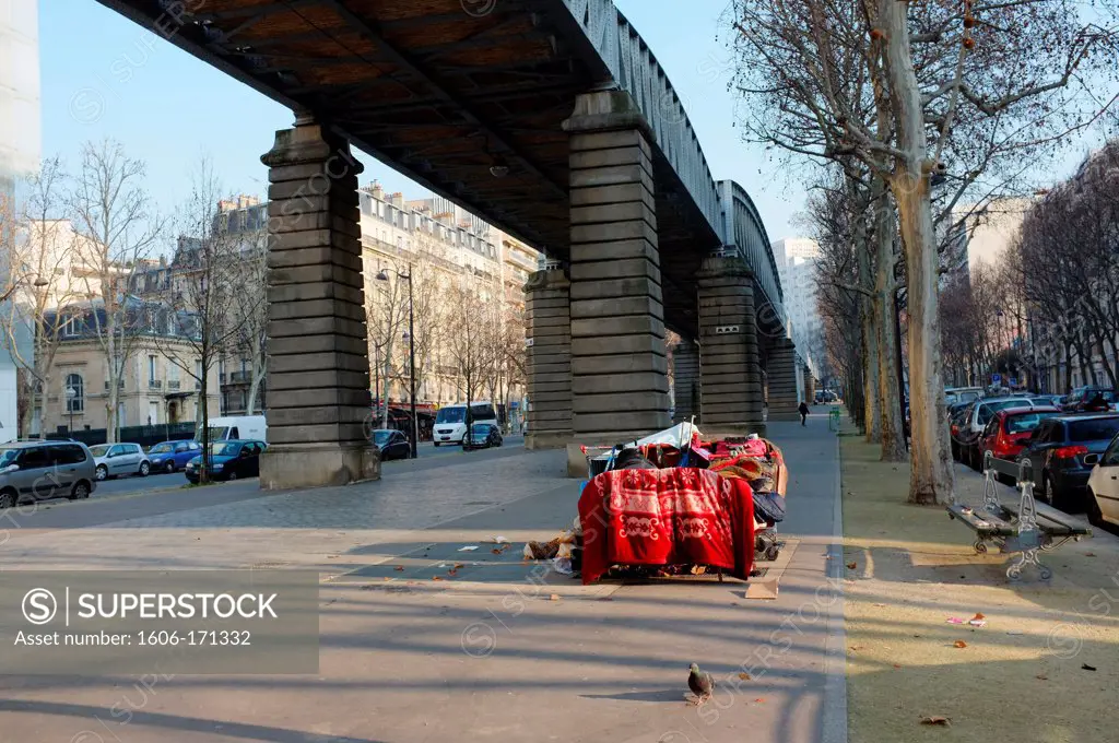 France, Paris, Homeless under a bridge