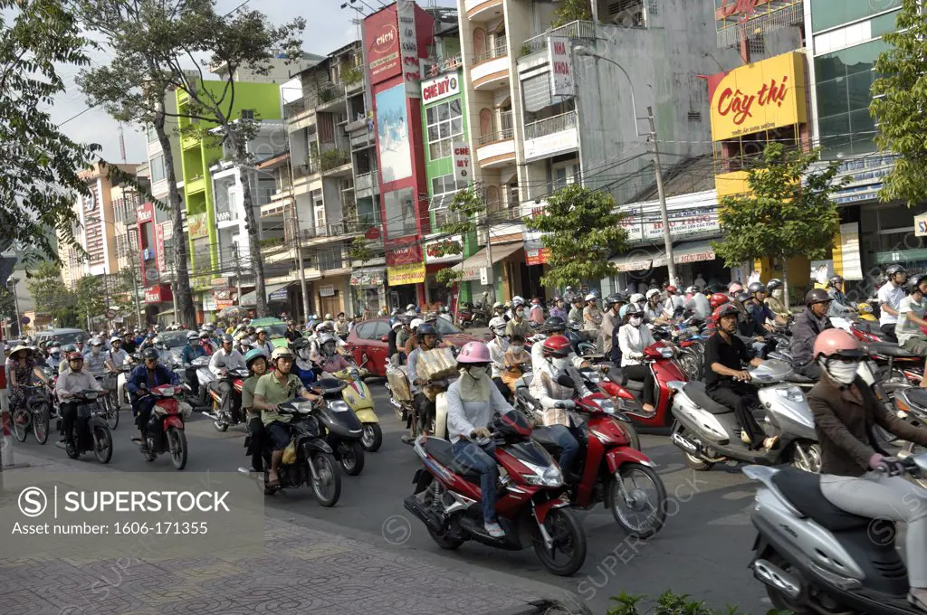Asia, Southeast Asia, Vietnam, Ho Chi Minh, traffic jam, scooters