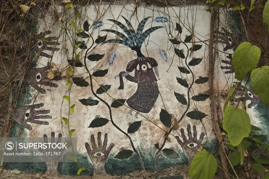 Cornwall, U.K,The Eden Project,indoor the Rain Forest Biome,paintings of 'The Spirit of Colita de Gavilan'