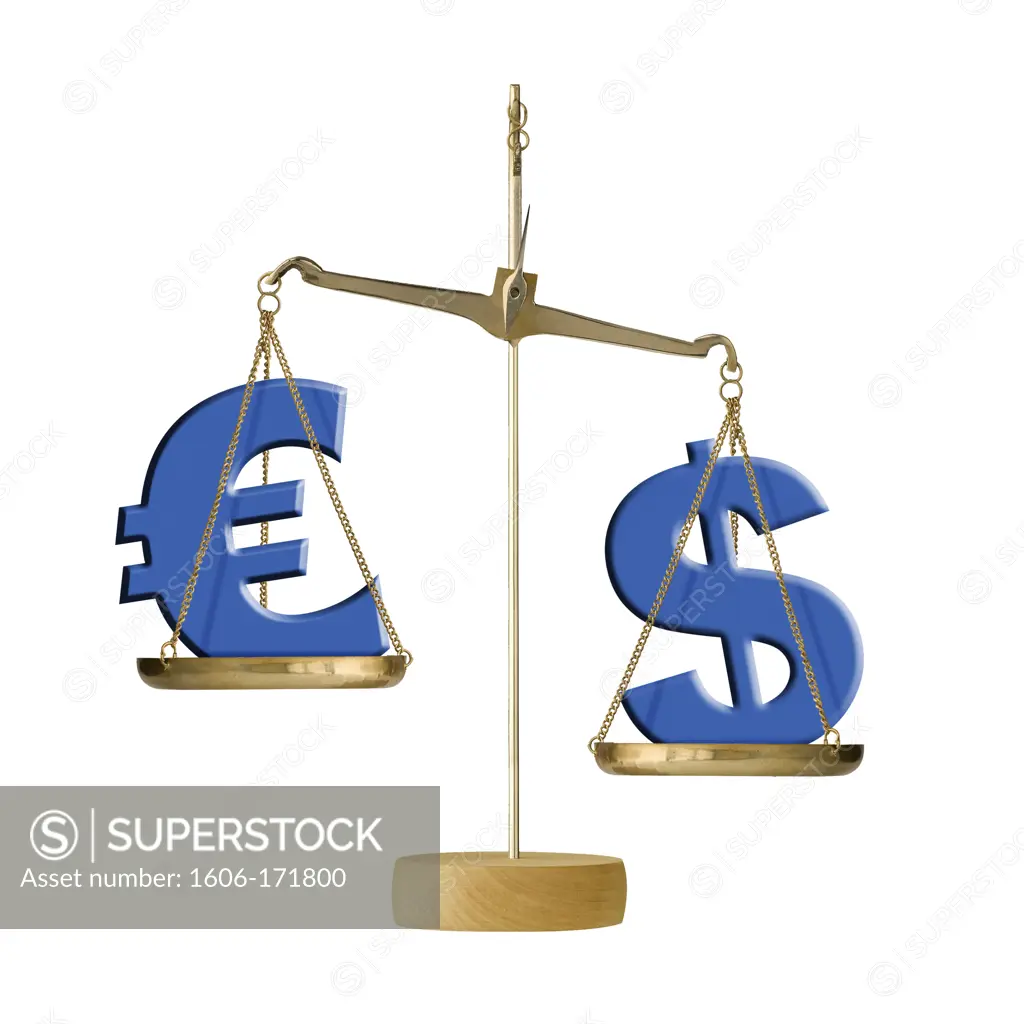 Imbalance, acronyms euro and dollar, the dollar is stronger than the euro