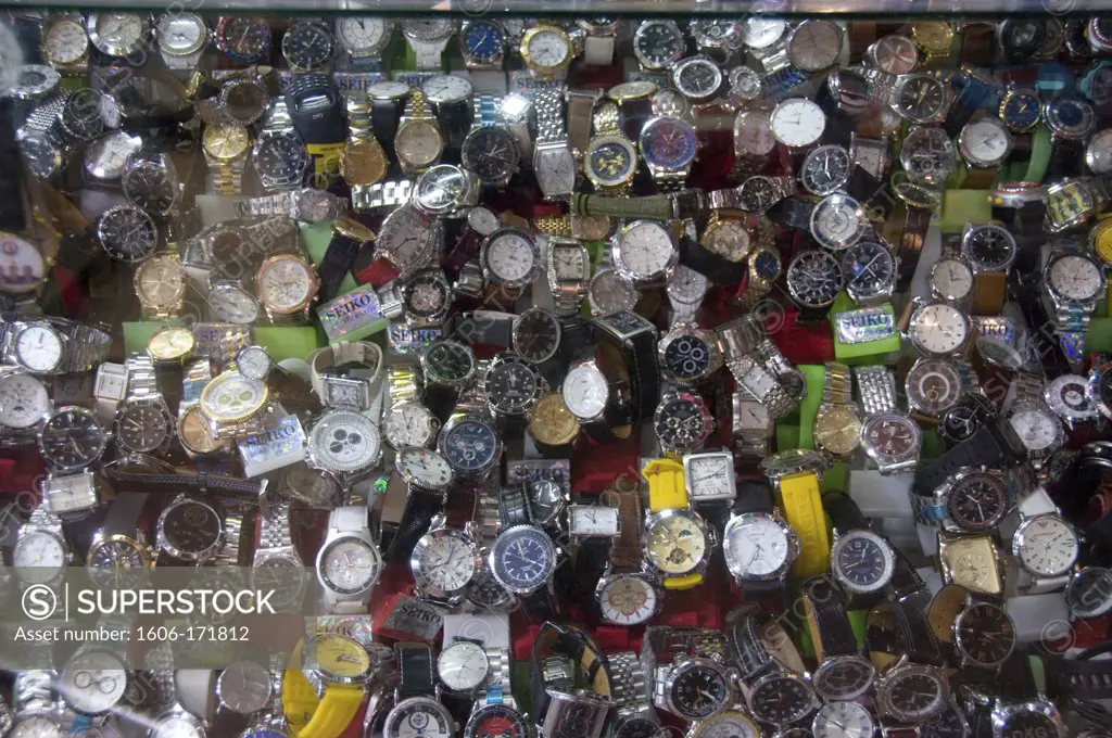 Asia, Cambodia, Siem Reap, the Old Market  (Phsar Chas) , hundreds of watches  for sale