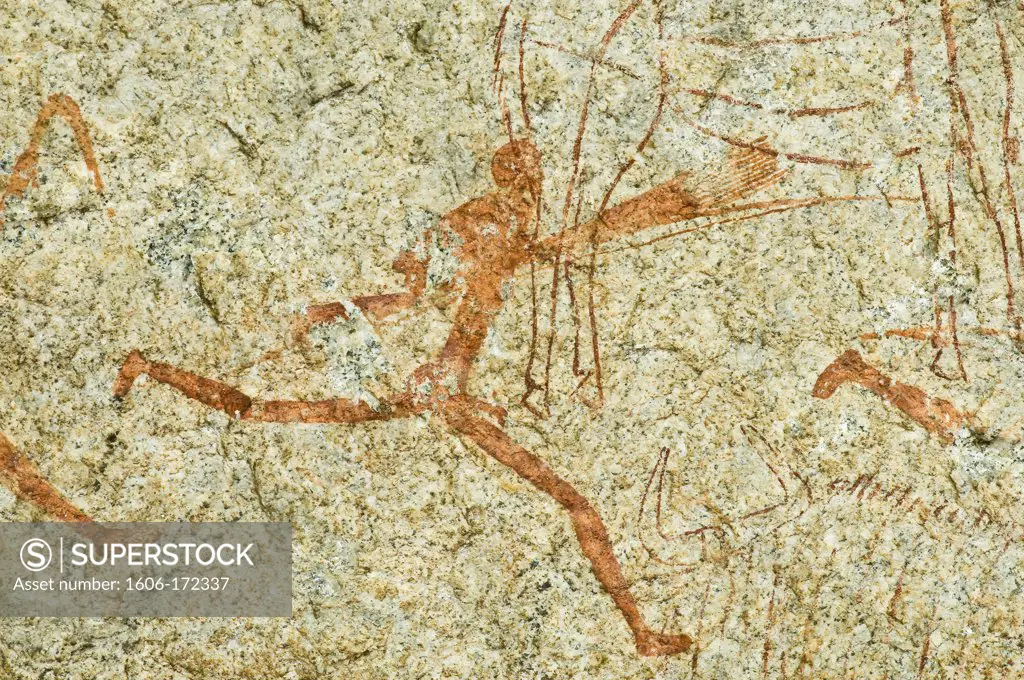 Africa, Zimbabwe, South Matabeleland province, Matobo National Park, the Matobo Mounts classified on the World Heritage of Unesco list since 2003, paintings representing warriors made by bushmen