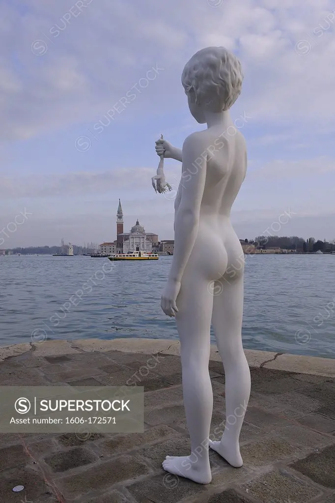 Italy, Venice, the Grand Canal, Grassi palace (Francois Pinault foundation), Heavyweight(Laying,Eggs) of the Customs, Scuipture: ' child in the Frog ' (Charles Ray / 2009)
