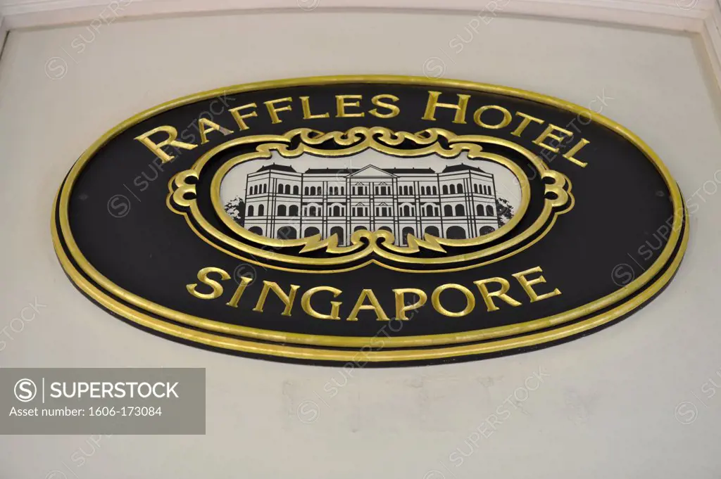 Asia, Southeast Asia, Singapore, Raffles hotel, close up of the hotel's sign