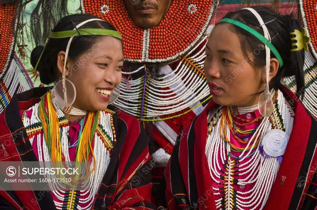 Myanmar (Burma), Sagaing State, Leshi, Naga women participating at the New year ceremony with other Naga tribes of North Myanmar