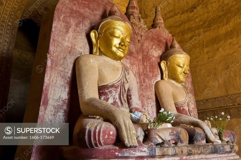 Myanmar (Burma), Mandalay State, Bagan (Pagan), Old Bagan, Dhammayangyi Temple(Pahto Dhammayangyi, end 12th), Buddhas inside the temple