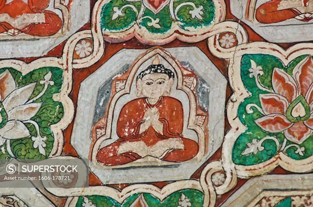 Myanmar (Burma), Mandalay State, Bagan (Pagan), Old Bagan, Sin Phyu Shin complex, paintings showing the enlightenment of ancient Buddhas (14th)