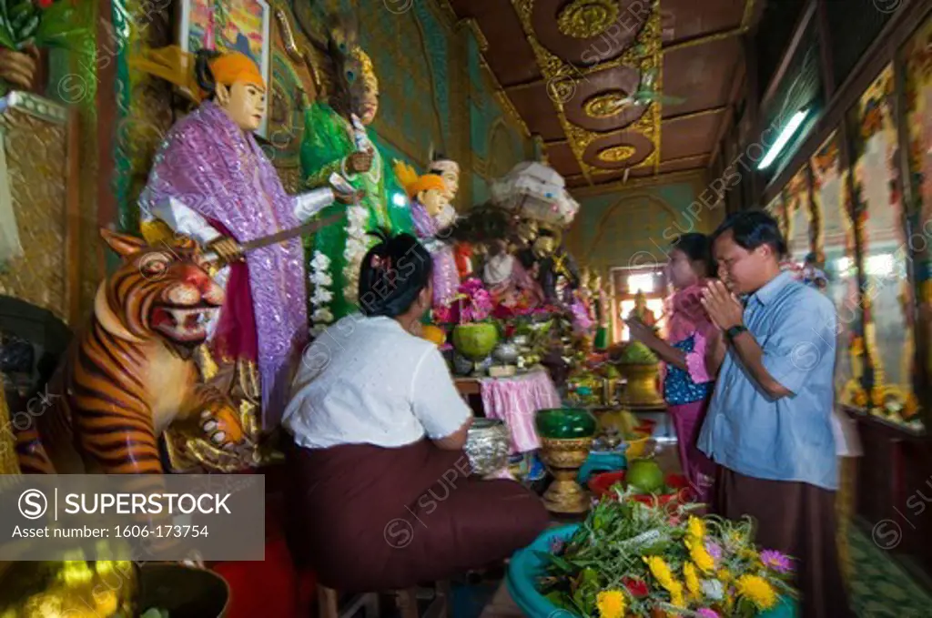 Myanmar (Burma), Mandalay State, Popa Mount, Mahagiri sanctuary, the Daw Aye Yin forecastear is a privileged intermediate between pilgrims and the 37 nats (spirits) of the Burmese pantheon, a very popular place of worship in Myanmar