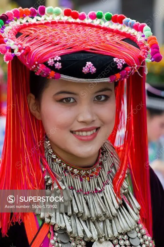Thailand,Golden Triangle,Chiang Mai,Lisu Hilltribe Girl in Traditional Costume
