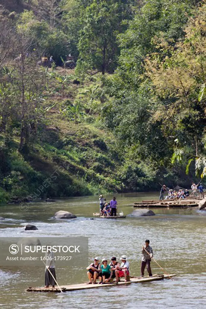 Thailand,Chiang Mai,Tourists River Rafting on Maetang River