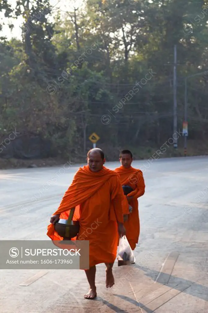 Thailand,Chiang Mai,Monks Walking on Highway