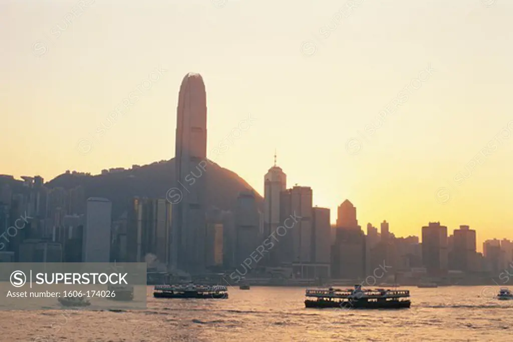 China,Hong Kong,City Skyline and Victoria Peak at Dawn