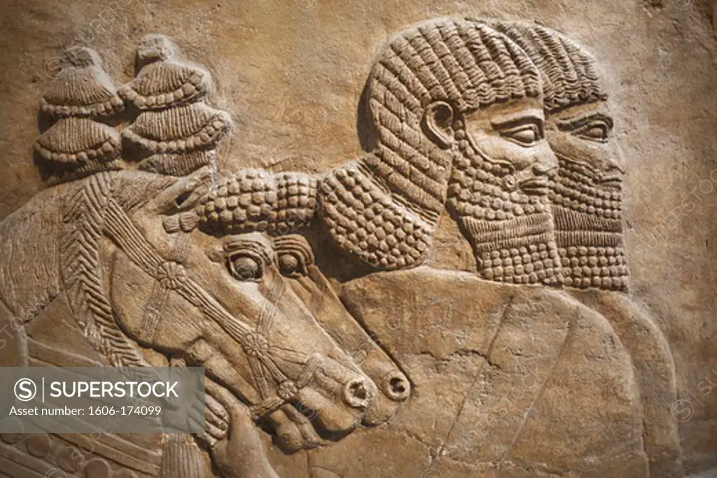 England,London,British Museum,Assyrian Relief from Nimrud showing Horses and Horsemen of the Royal Chariot 725BC