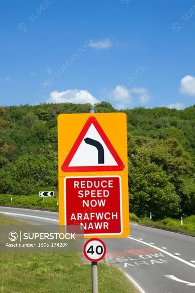 Wales,Glamorgan,Bilingual Road Sign