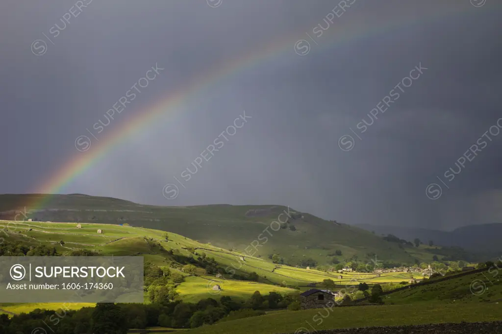 England,Yorkshire,Yorkshire Dales,Rainbow over Swaledale