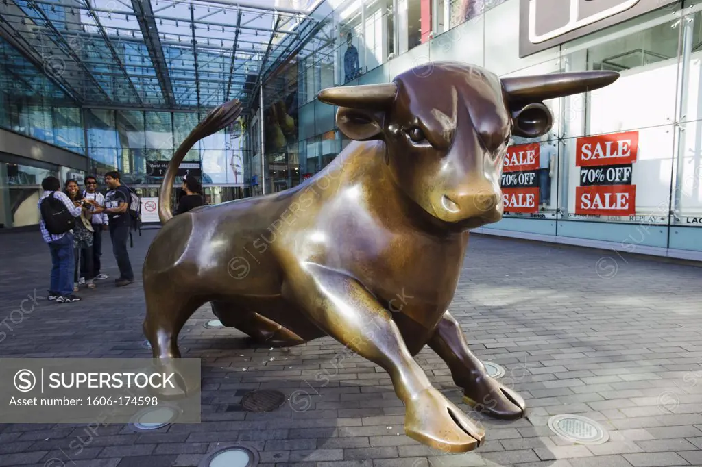 England,Birmingham,Bronze Bull Statue,Sculptured by Laurence Broderick at the Bullring Shopping Mall