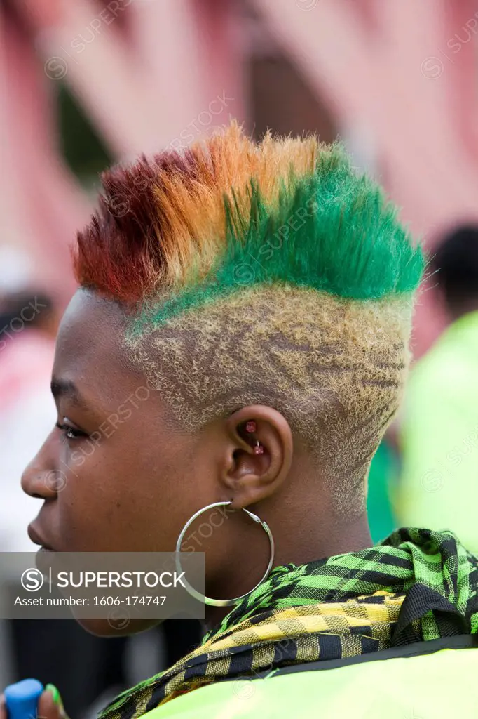England,London,Notting Hill Carnival,Colourful Hairstyle