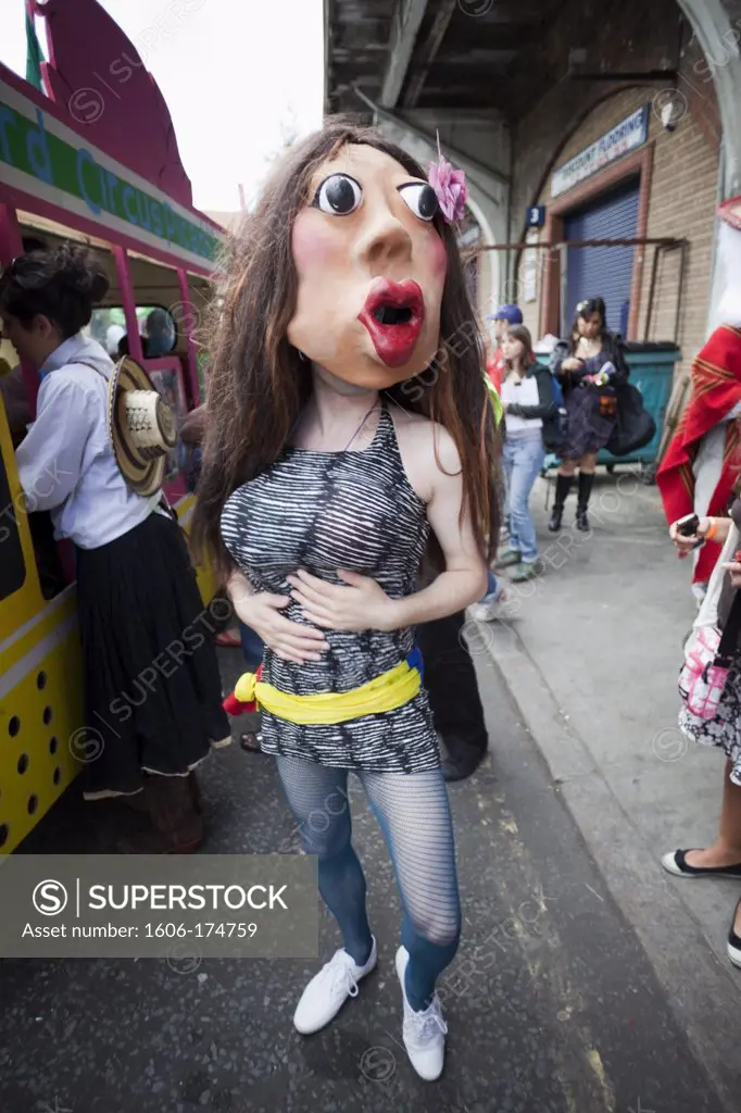 England,London,Southwark,Masked Participant in the 'Carnaval Del Pueblo' Festival (Europes largest Latin Street Festival)