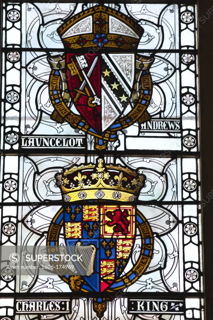 England,Hampshire,Winchester,The Great Hall,Stained Glass Window depicting Coats of Arms