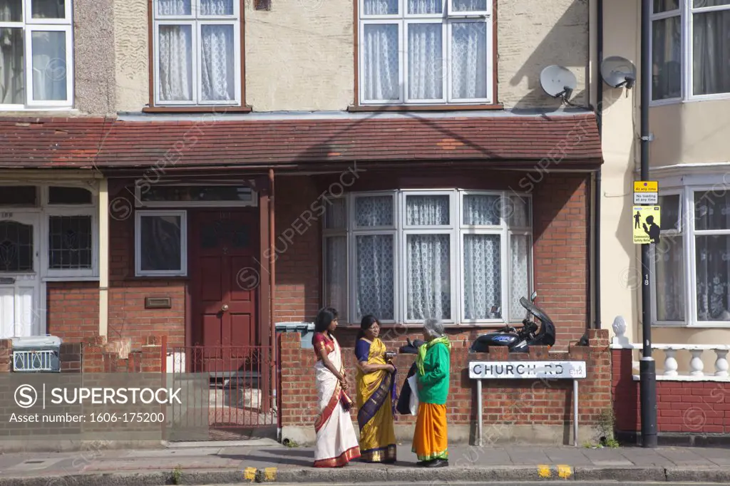 England,London,Stratford,Indian Women in Typical London Suburban Street