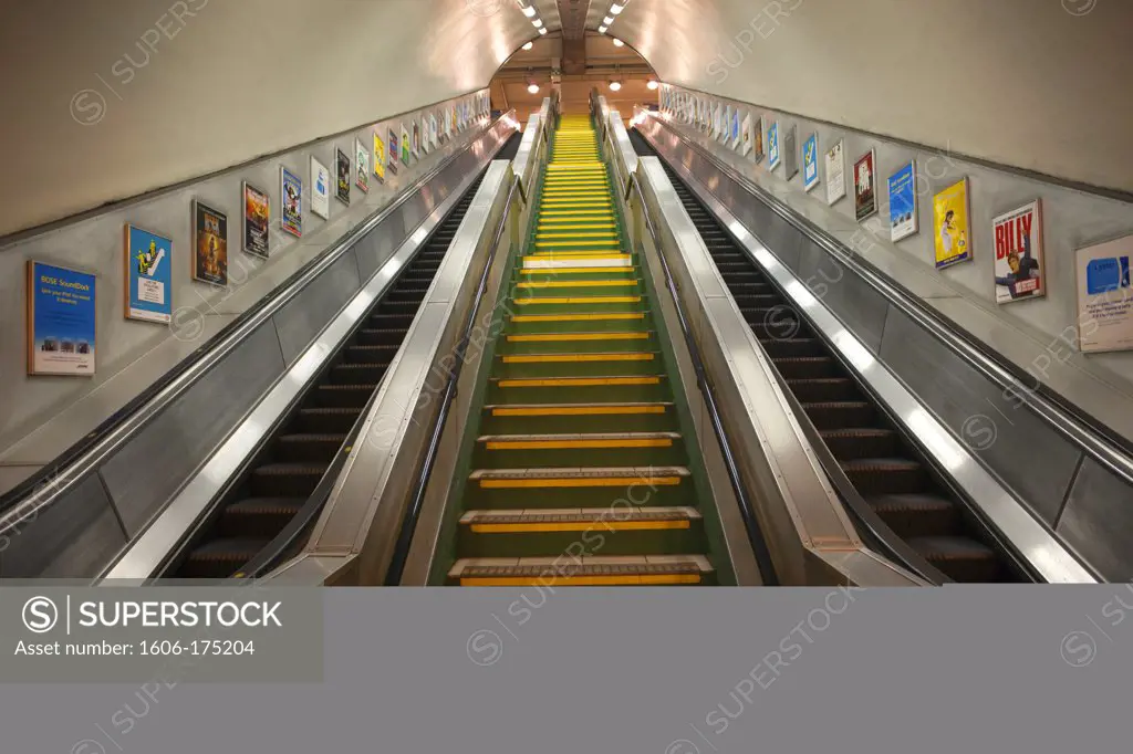 England,London,Underground Subway Station Escalators