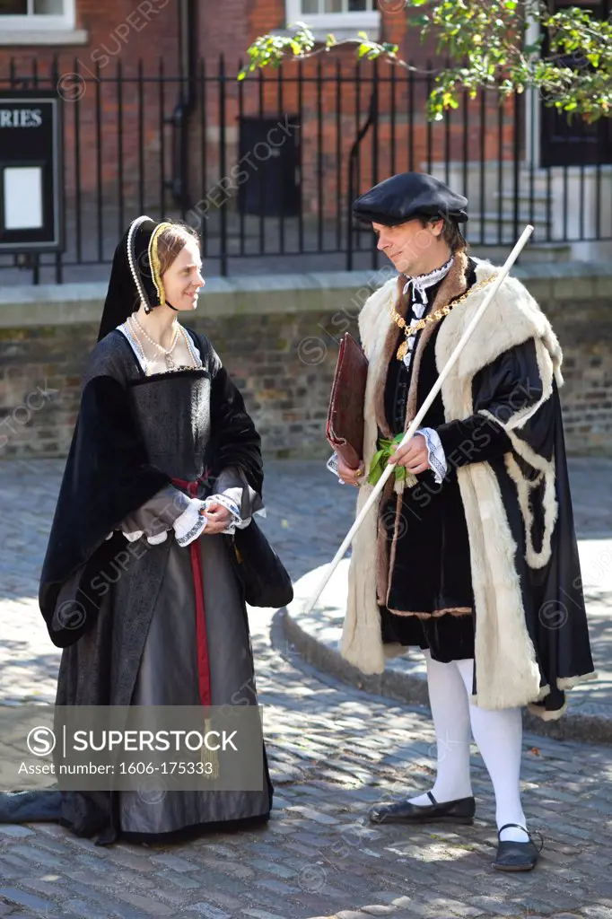 England,London,Tower of London,Actors in Period Costume from the Trial of Anne Boleyn Show