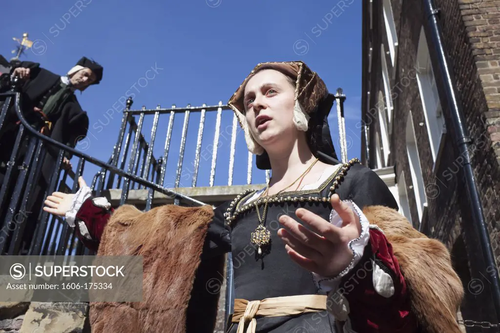 England,London,Tower of London,Actors in Period Costume from the Trial of Anne Boleyn Show