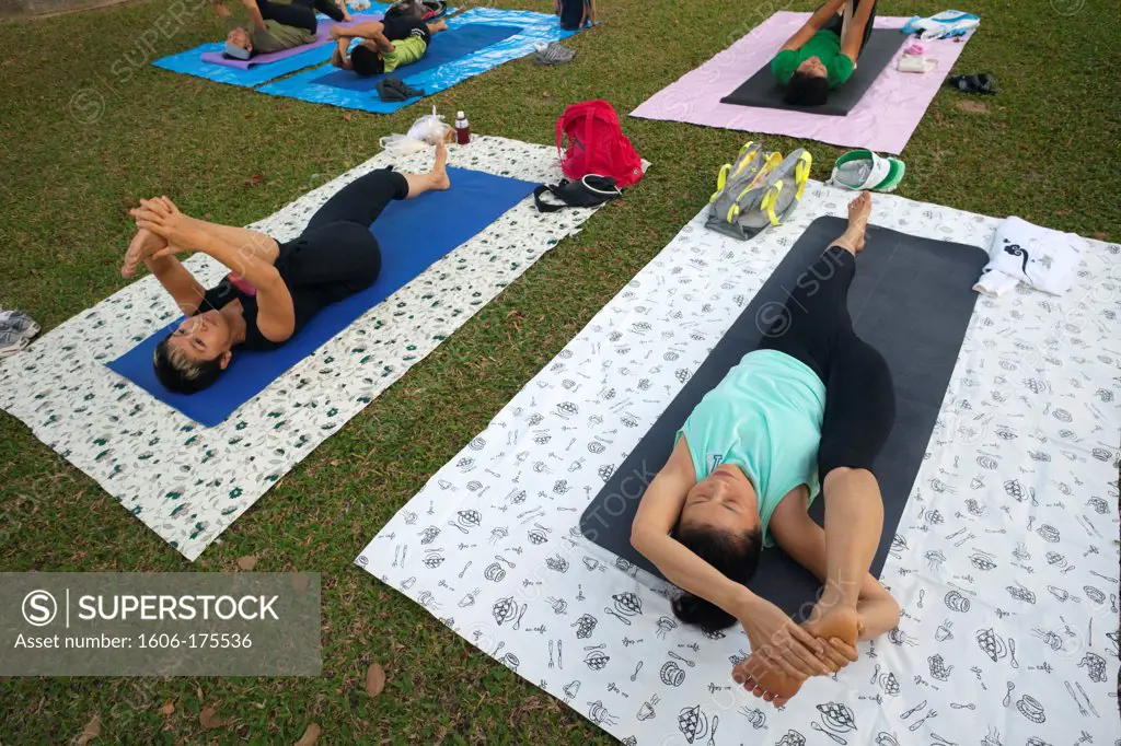 Thailand,Bangkok,People Practicing Yoga in Lumphini Park