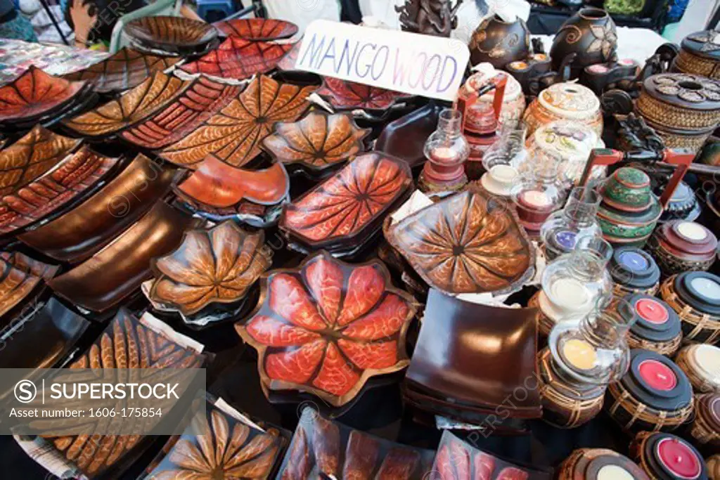 Thailand,Chiang Mai,Sunday Street Market,Mango Wood Products Display