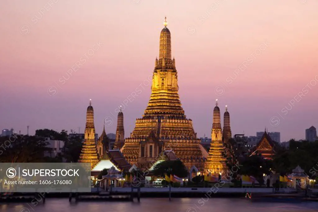Thailand,Bangkok,Wat Arun and Chao Phraya River at Sunset