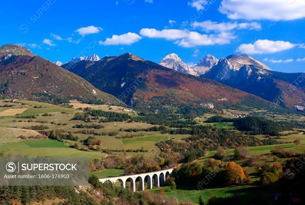 France, Drome (26) landscape Luz La Croix Haute border between the Southern Alps and the northern Alps, railway viaduct, the line of the Alps,