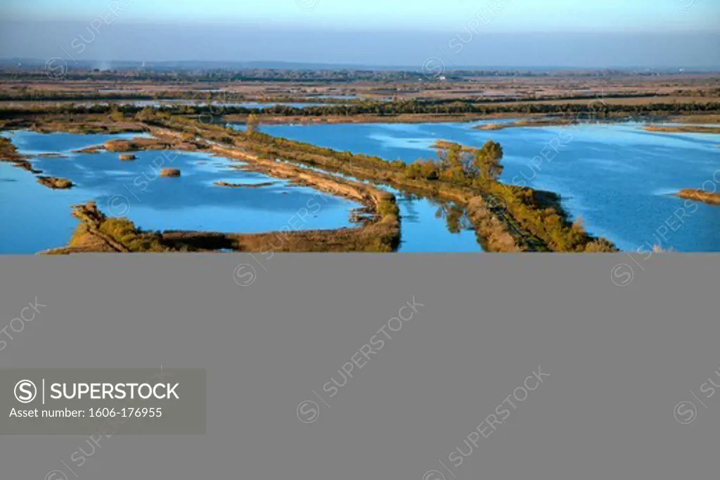France, Bouches du Rhone (13), Camargue Regional Nature Park, landscape of marshes, (aerial view)