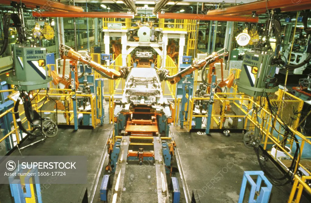 Argentina, Buenos Aires, inside of Volkswagen factory, robotized chain