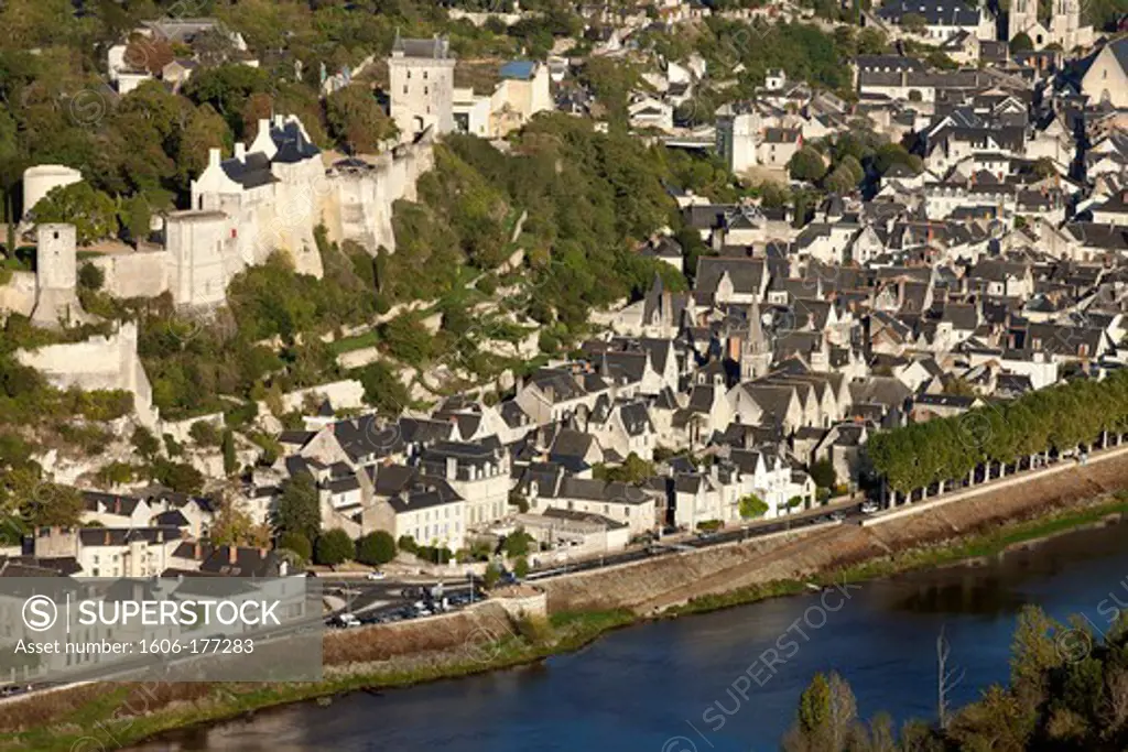 France, Indre-et-Loire (37), Chinon historic town on the banks of the Vienne, the royal fortress (XIV century), is composed of three castles and Logis Royal,