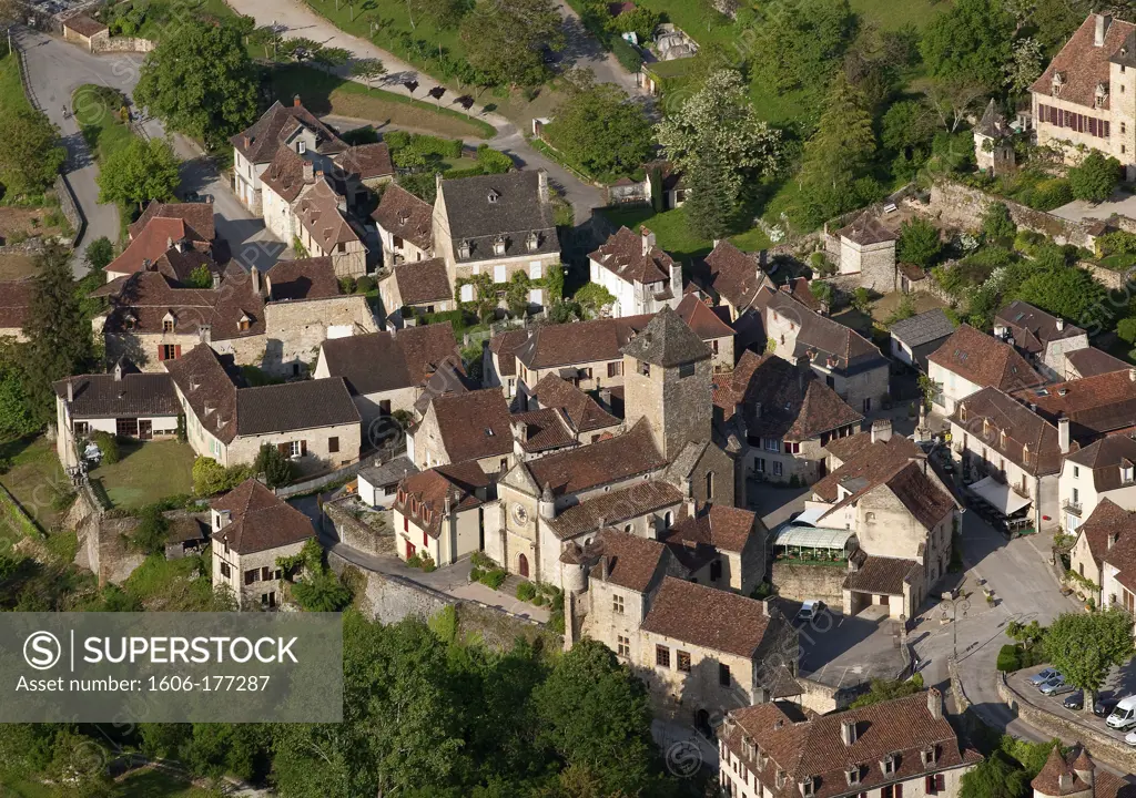 France, Lot (46), Village Autoire labeled the Most Beautiful Villages of France, (aerial view)