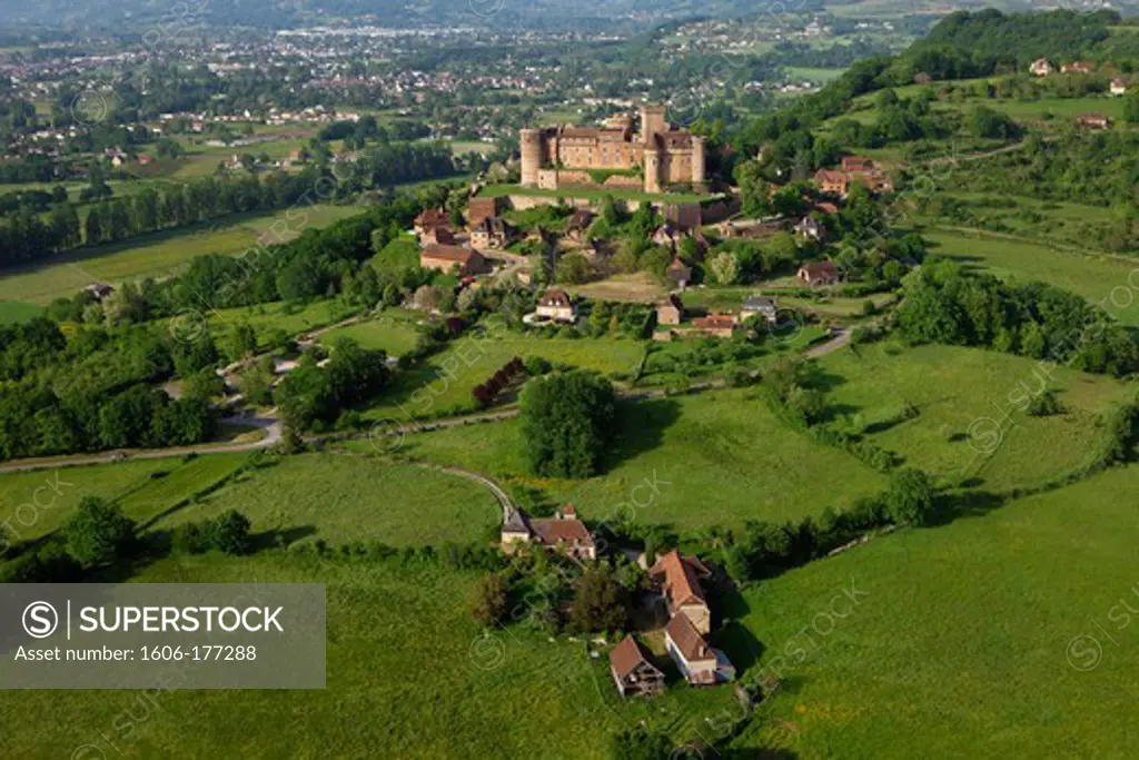 France, Lot (46), The castle of Castelnau-Bretenoux is the medieval fortress (XIth - XVIIth century), the largest of Quercy, monument history, (for air)