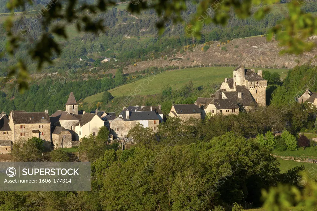 France, Lozère (48), Montjezieu, village of the Lot valley, castle of the thirteenth century landscape of Gevaudan