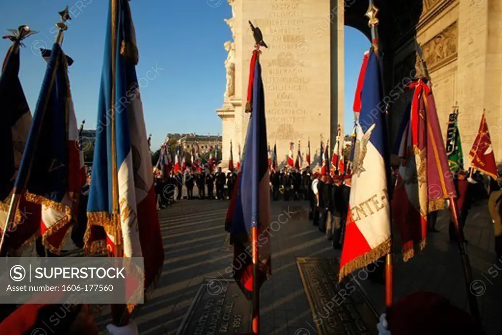 War veterans at the Arch of Triumph Paris. France.