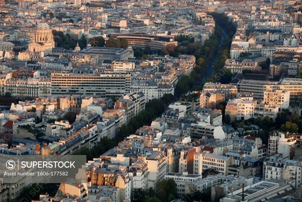 Aerial view of Paris showing boulevard Montparnasse Paris. France.
