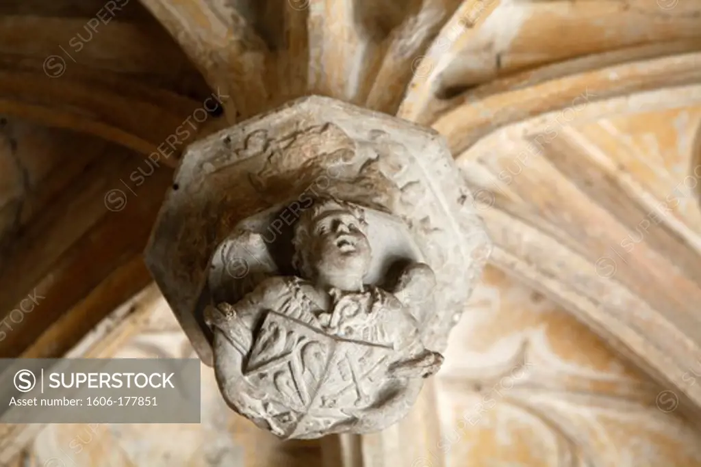 Keystone in Saint Vincent's cathedral cloister, Chalon-sur-Saone France.