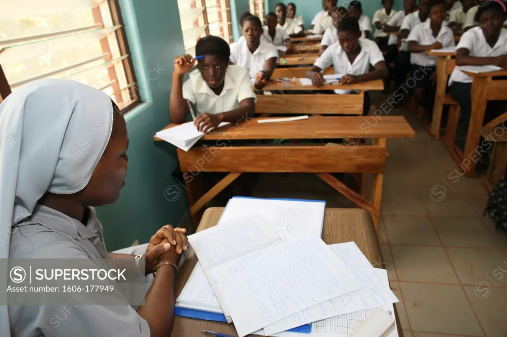 Catholic nun teaching in a secondary school Lome. Togo.