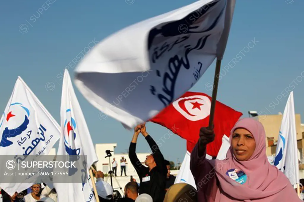 Ennahada Islamist party rally in Ben Arous, Tunisia Tunis. Tunisia.
