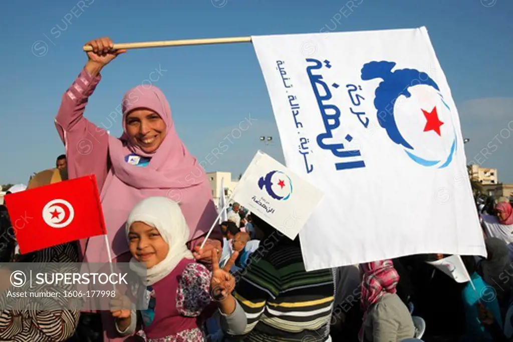 Ennahada Islamist party rally in Ben Arous, Tunisia Tunis. Tunisia.