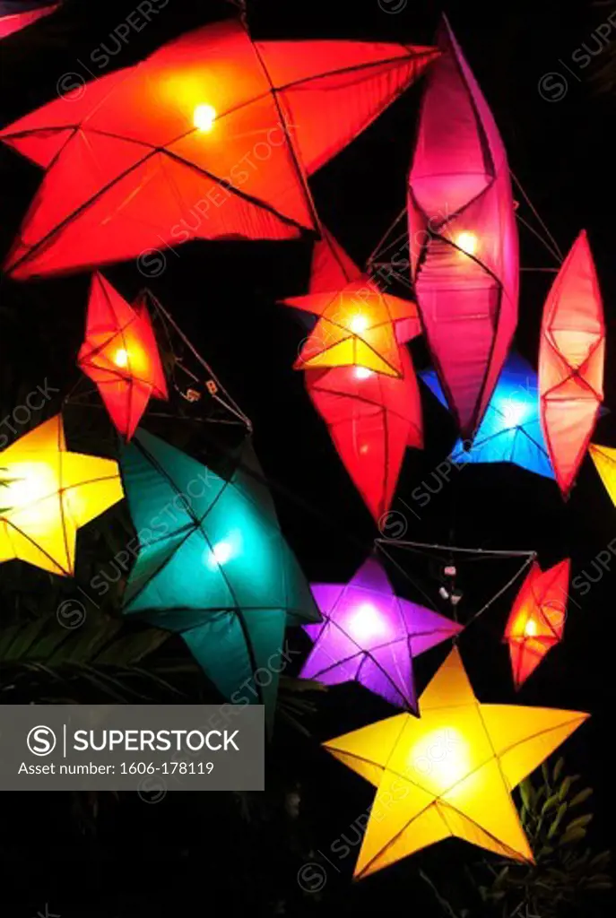 Asia, Southeast Asia, Laos, Luang Prabang, Chinese lanterns at night